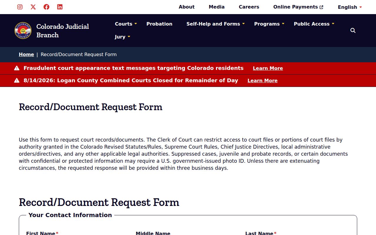 Grand County case search statewide court document request form