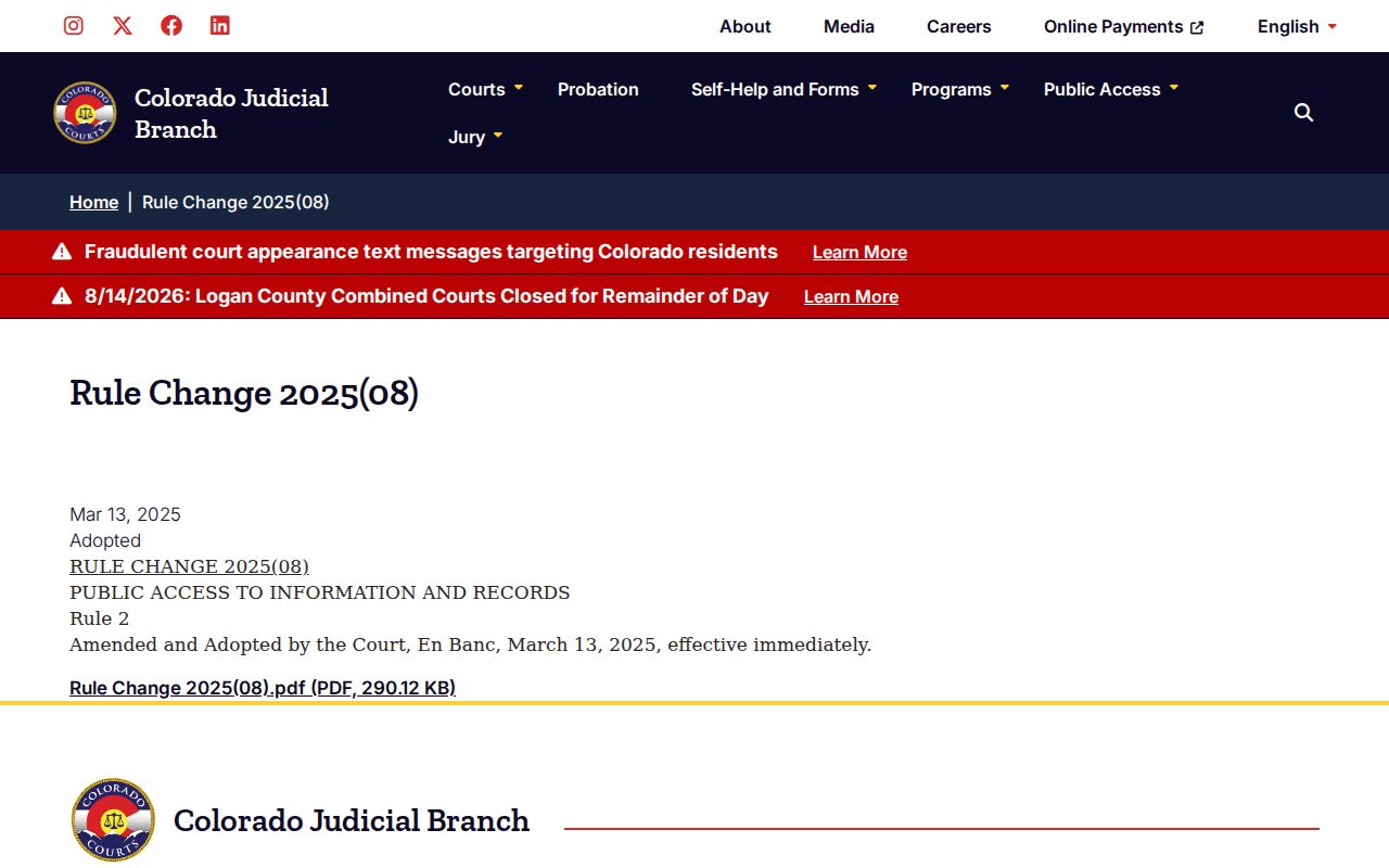 Grand County civil court dockets judicial administrative records rule