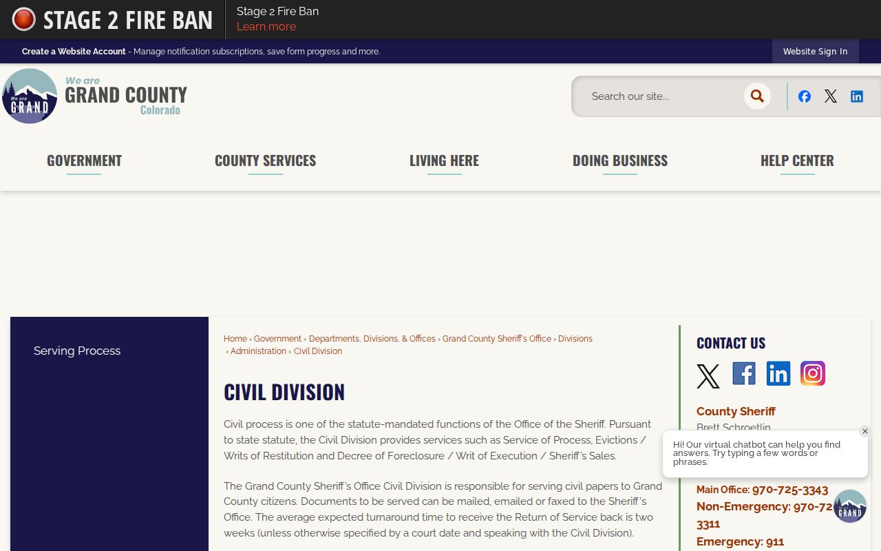 Grand County civil court dockets sheriff service information