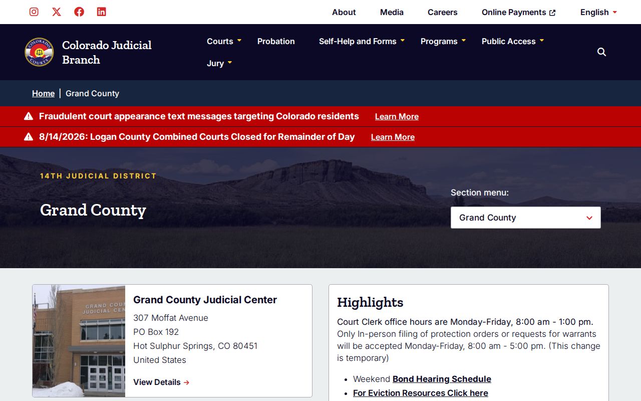 Grand County court docket official court landing page
