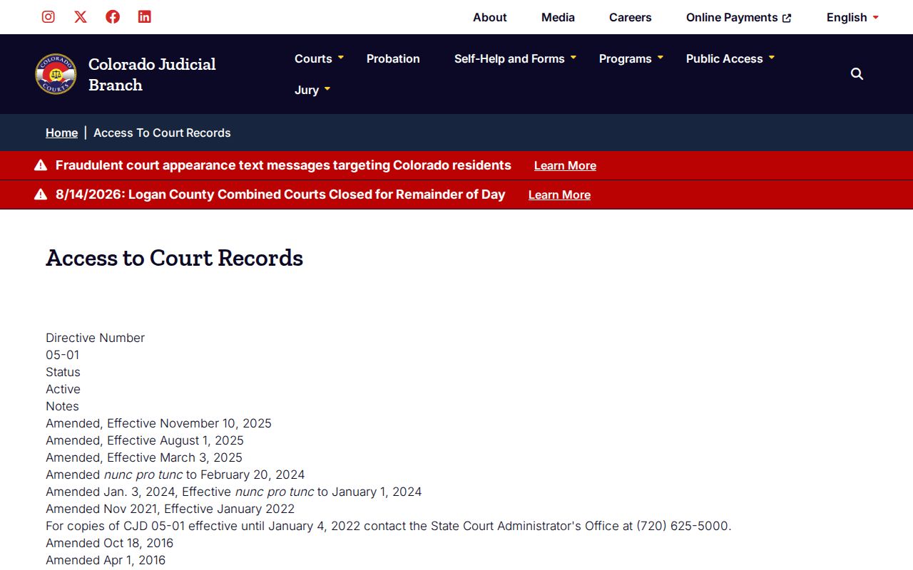 Grand County court records current public access directive