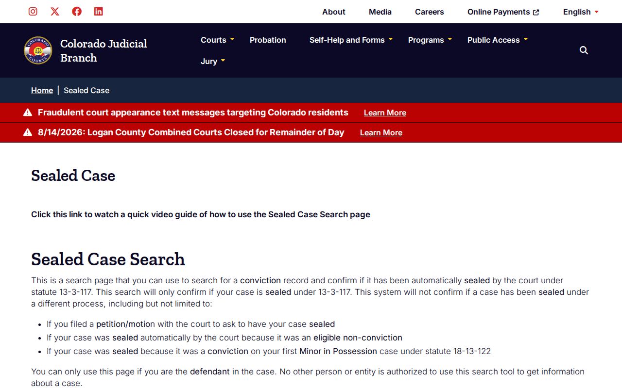 Grand County criminal court dockets identity-gated sealed case search